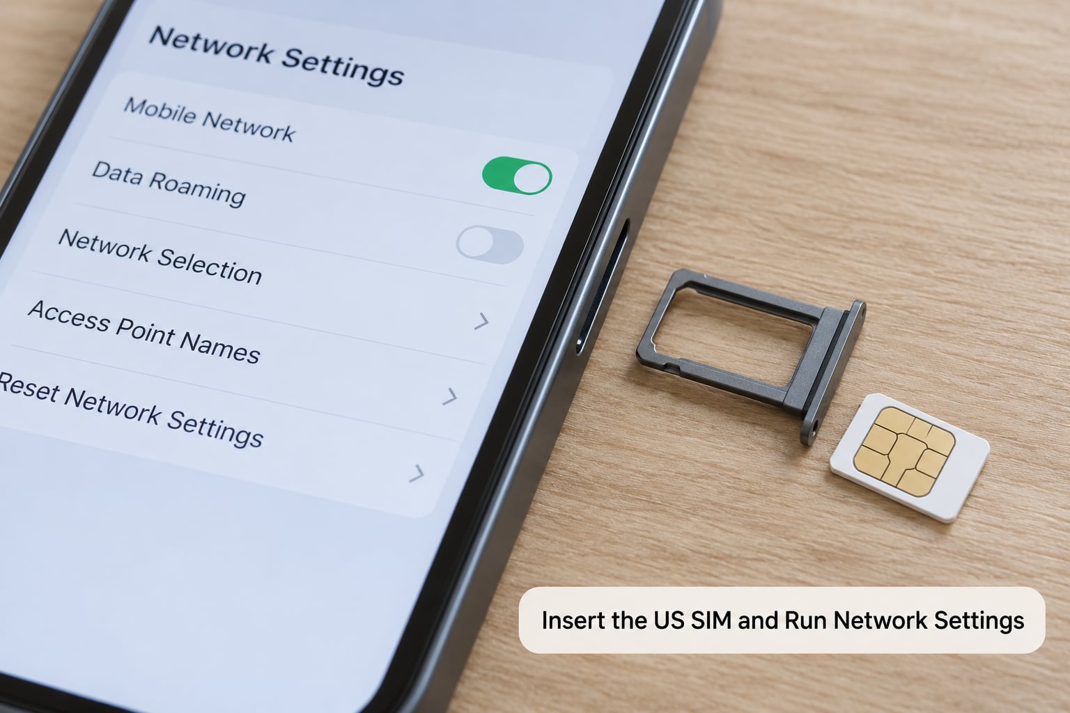 Insert the US SIM and Run Network Settings
